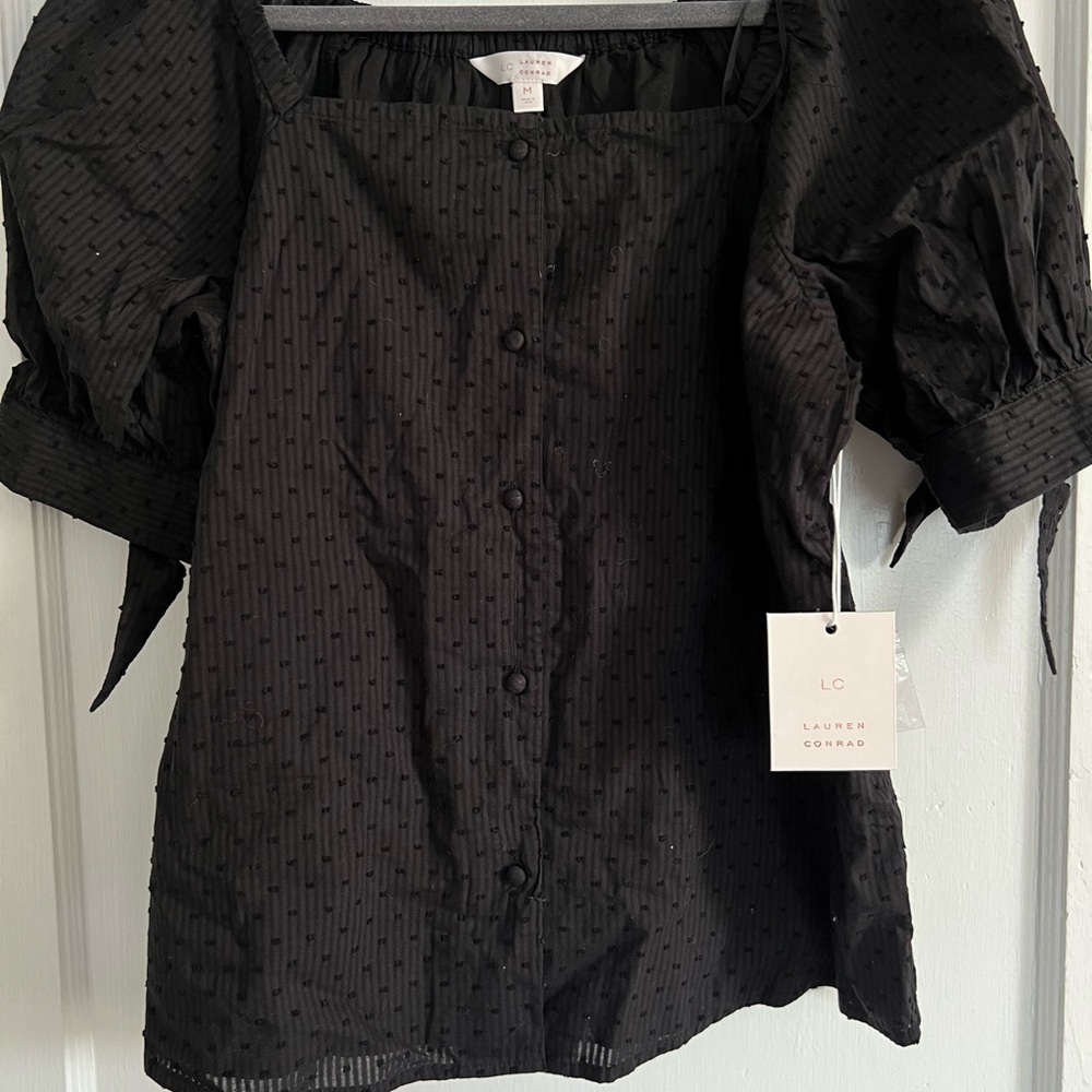 LC Lauren Conrad Textured Black Blouse